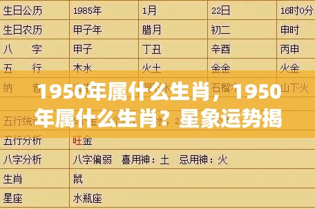揭秘,1950年属什么生肖?生肖运势大解析!